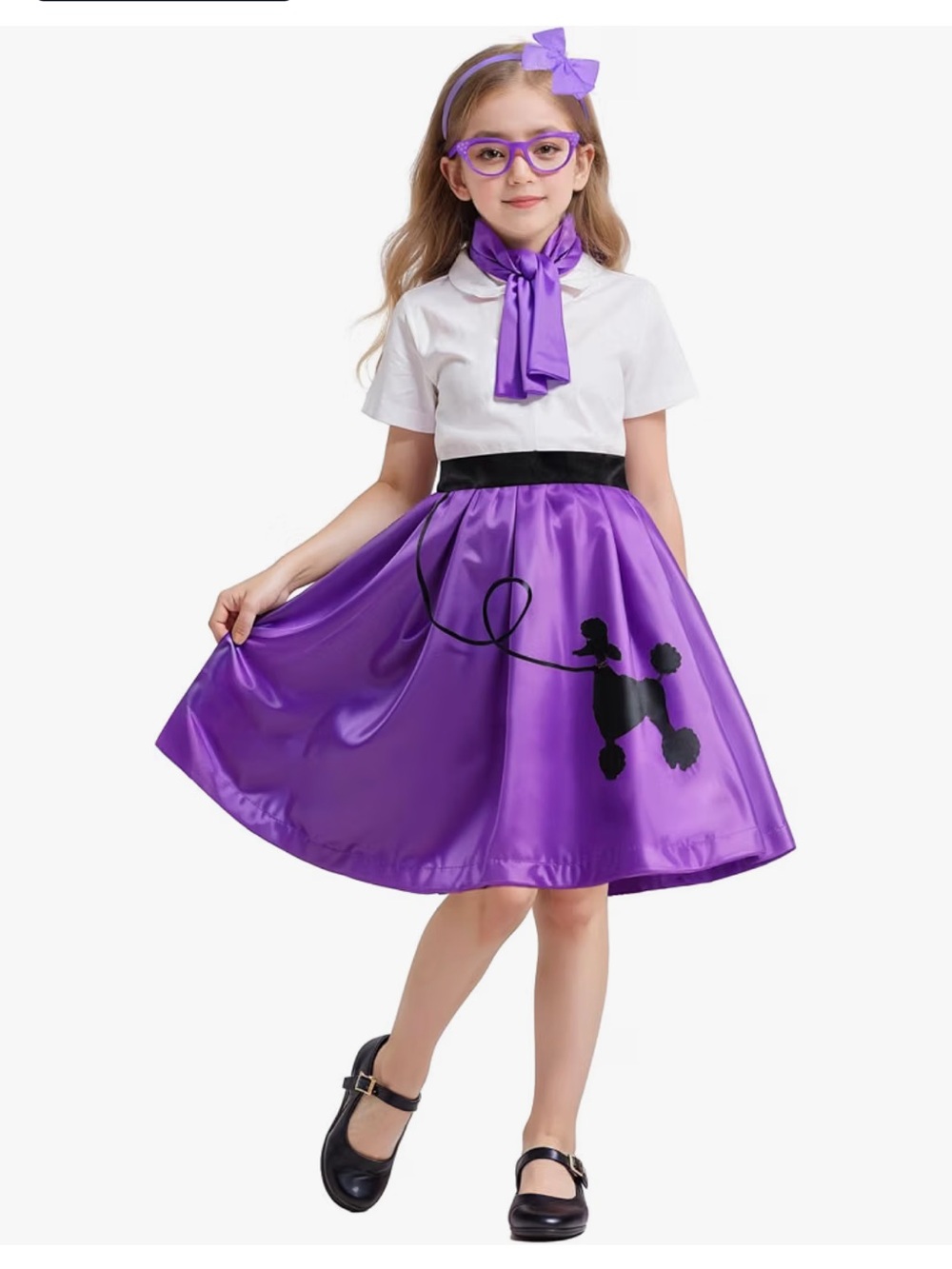 Girls' Purple Poodle Skirt with Black Print
